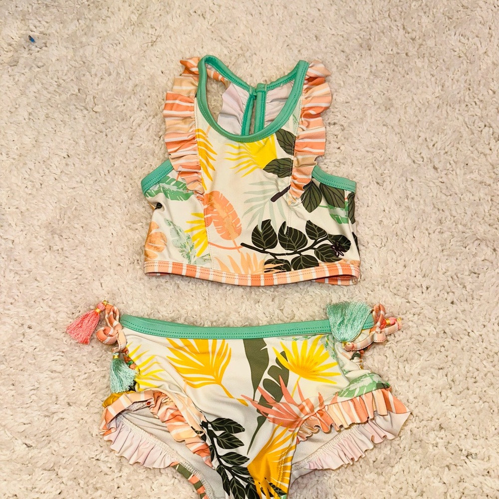 Matilda Jane Green and Yellow Bikini with Ruffled Accents